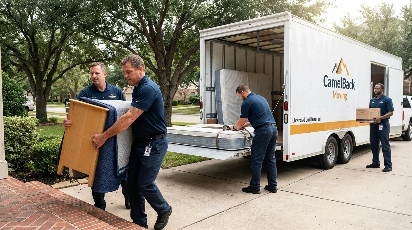 Crew loading residential truck for cross-state move from Las Vegas, NM