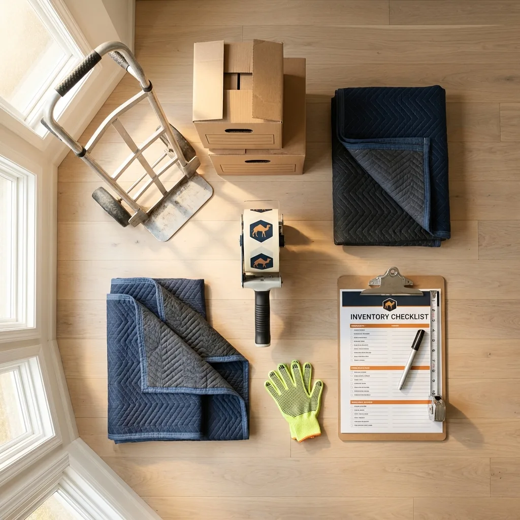 Professional moving supplies and packing materials layout for Las Vegas residential relocations